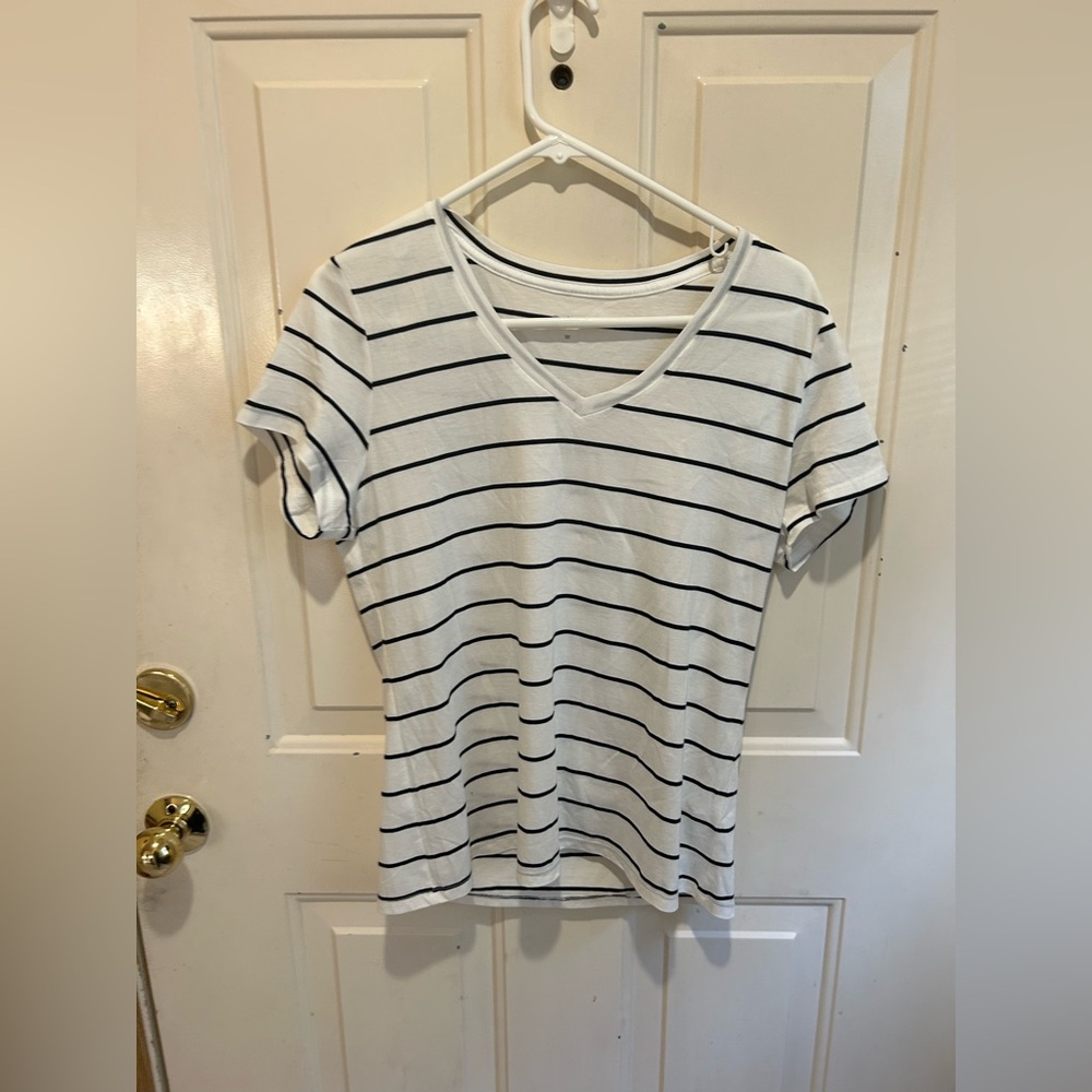Quince White and Black Striped Short Sleeve Tee